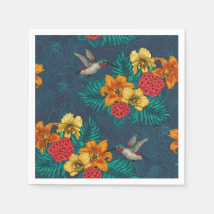 Serviette En Papier Bouquet et colibris tropicaux