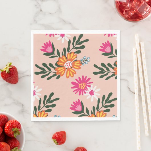 Serviette En Papier Bouquet Fleur Été Rose (En situation)