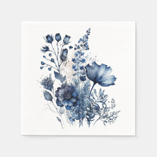 Serviette En Papier Bouquet fleur sauvage de style Delft bleu et blanc