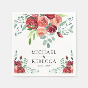 Serviette En Papier Bouquet Floral de Roses Rouges Mariage