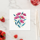 Serviette En Papier Bouquet floral mignon - magenta et turquoise (En situation)