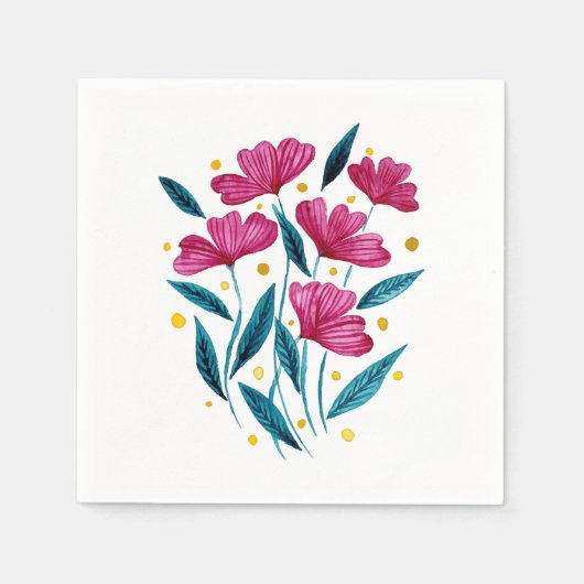 Serviette En Papier Bouquet floral mignon - magenta et turquoise (Devant)