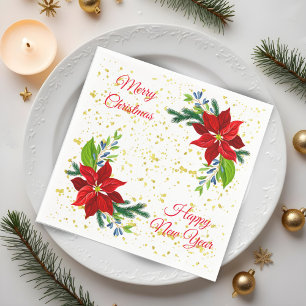 Serviette En Papier Bouquet floral Poinsettia, Joyeux Noël