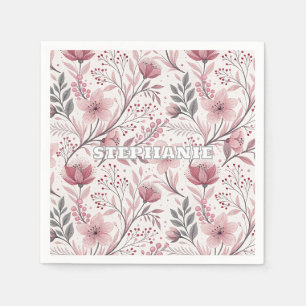 Serviette En Papier Bouquet floral rose aux accents de baies