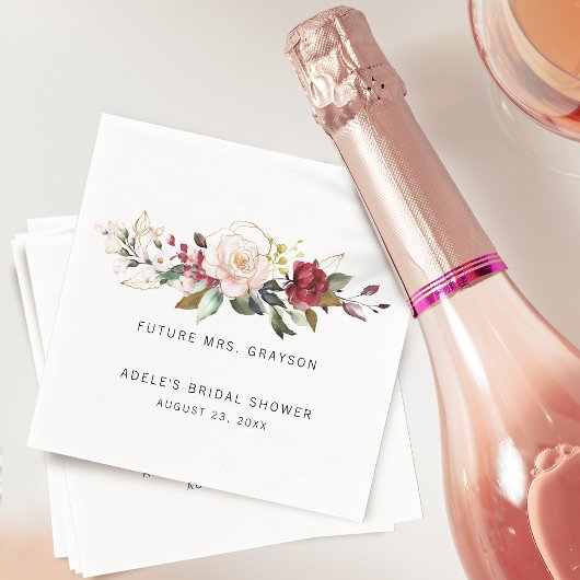 Serviette En Papier Bouquet floral rose bordeaux mariage