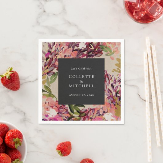 Serviette En Papier Bouquet romantique Mariage noir rose chaud (En situation)