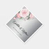 Serviette En Papier Bouquet rose floral sur Mariage argenté luxueux (Coin)