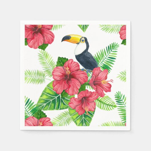 Serviette En Papier Bouquet Toucan et tropical (Devant)
