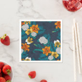 Serviette En Papier Bouquet tropical sur bleu (En situation)