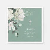Serviette En Papier bouquet vert blanc Baptême (Devant)