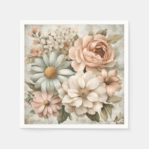 Serviette En Papier Bouquet vintage floral aux fleurs moelleuses paste