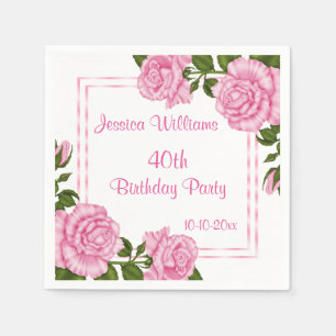 Serviette En Papier Bouquets d'angle rose joli 40 ans