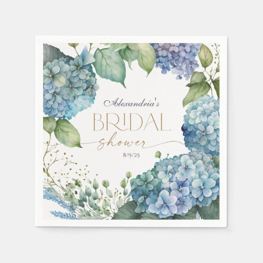 Serviette En Papier Bouquets de Mariage Personnalisés Hydrangeas Bleus (Devant)