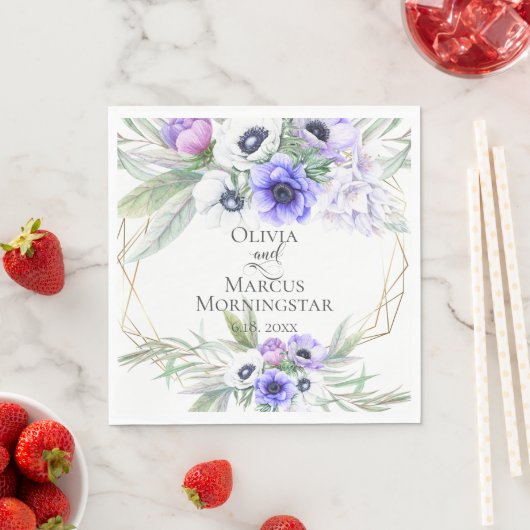 Serviette En Papier Bouquets floraux Mariages violet anémones (En situation)