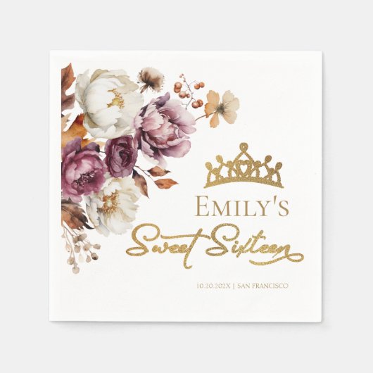 Serviette En Papier Bourgogne Automne Automne automne Floral Sweet 16 (Devant)
