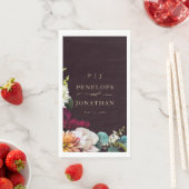 Serviette En Papier Bourgogne Automne Floral Or Monogramme Mariage (En situation)