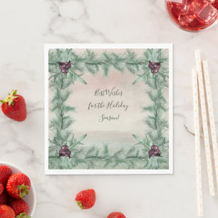Serviette En Papier Bourgogne Baie Houx Pin Noël