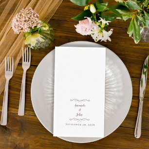 Serviette En Papier Bourgogne Blanc Élégant Noms de Mariage Date