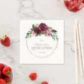 Serviette En Papier Bourgogne Blush Floral Mis Quince Quinceañera (En situation)
