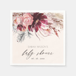 Serviette En Papier Bourgogne Blush Floral Pampas Grass Baby shower