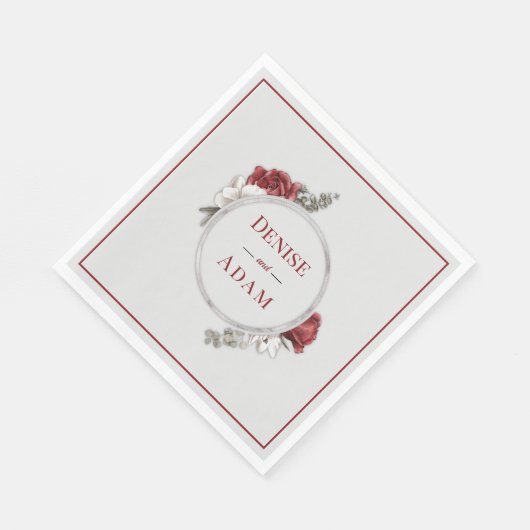 Serviette En Papier Bourgogne Blush & White Roses Argent Foil (Coin)