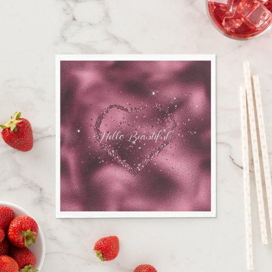 Serviette En Papier Bourgogne Cerise Parties scintillant Coeur étincel (En situation)