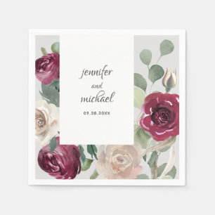 Serviette En Papier Bourgogne et beige Rustique Mariage floral