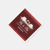 Serviette En Papier Bourgogne et blanc avec Mariage de cygnes (Coin)