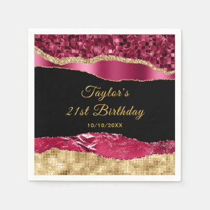 Serviette En Papier Bourgogne et doré Larmes Anniversaire