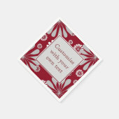 Serviette En Papier Bourgogne et gris Floral Texte personnalisé (Coin)
