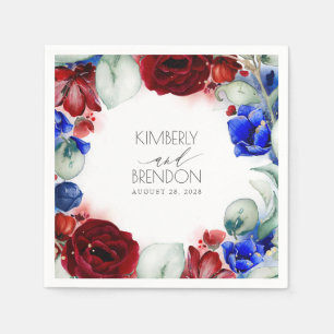Serviette En Papier Bourgogne et Mariage floral bleu marine