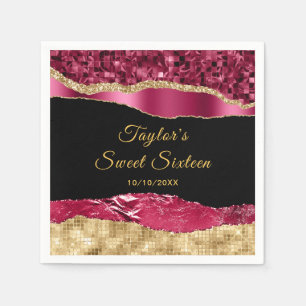 Serviette En Papier Bourgogne et or Glam Larmes Sweet sixteen