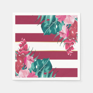 Serviette En Papier Bourgogne Fleurs exotiques rayées