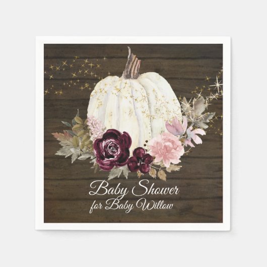 Serviette En Papier Bourgogne Floral Citrouille Baby shower Rustique (Devant)