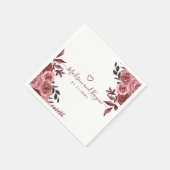 Serviette En Papier Bourgogne Floral Élégant Monogramme Rustique Maria (Coin)