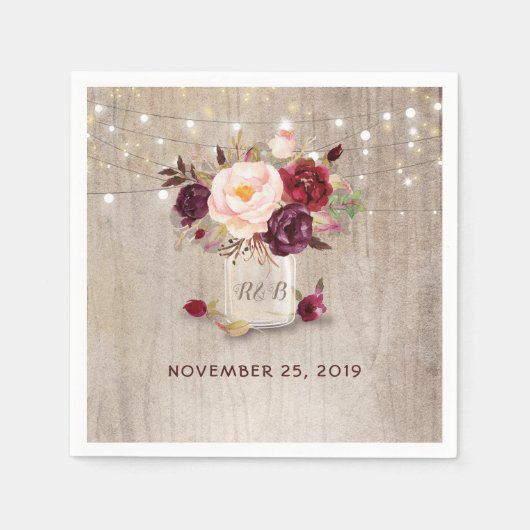 Serviette En Papier Bourgogne Floral Mason Jar Rustique (Devant)