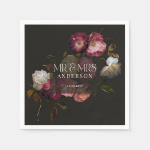 Serviette En Papier Bourgogne foncé Floral Maussade Élégant Romantique