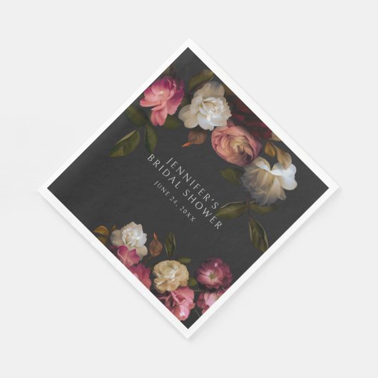 Serviette En Papier Bourgogne foncée et pivoines crème Douche noire (Coin)