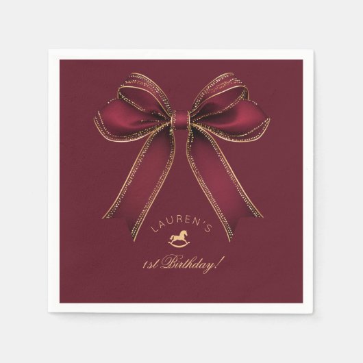 Serviette En Papier Bourgogne Gold Bow Rocse Cheval luxe Anniversaire (Devant)