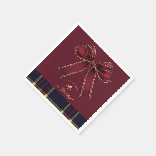 Serviette En Papier Bourgogne Gold Bow Rocse Cheval luxe Anniversaire (Coin)