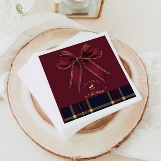 Serviette En Papier Bourgogne Gold Bow Rocse Cheval luxe Anniversaire
