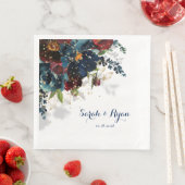 Serviette En Papier Bourgogne Marine Peony Sparkling Gold Floral Shado (En situation)