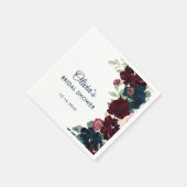 Serviette En Papier Bourgogne & Navy Fleurs bleues Fête des mariées ru (Coin)