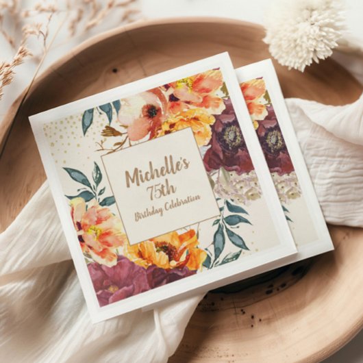 Serviette En Papier Bourgogne Orange Floral Gold Parties scintillant 7