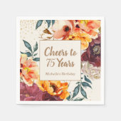 Serviette En Papier Bourgogne Orange Floral Or 75 Ans (Devant)