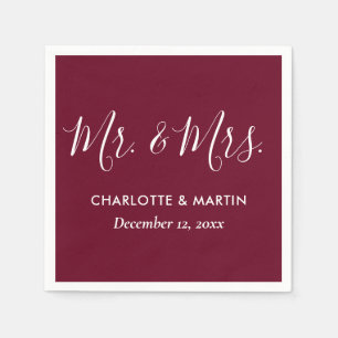 Serviette En Papier Bourgogne personnalisée M. et Mme Mariage Napkins