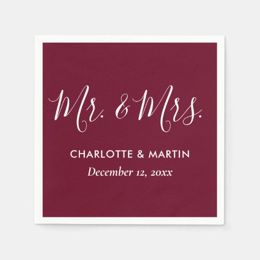 Serviette En Papier Bourgogne personnalisée M. et Mme Mariage Napkins (Devant)