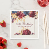 Serviette En Papier Bourgogne Rose et marine 80e anniversaire (En situation)