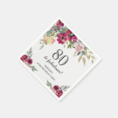 Serviette En Papier Bourgogne rose Floral 80e anniversaire (Coin)