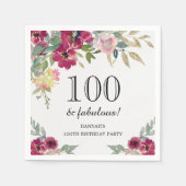 Serviette En Papier Bourgogne rose florale 100e anniversaire (Devant)